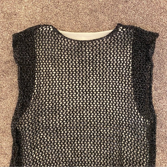 ZARA Women's Layered Top White w/ Black Metallic Sequined Mesh Size M - NWT $39 - Picture 8 of 15